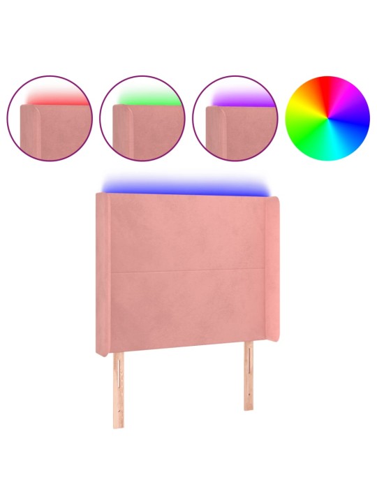 Gultas galvgalis ar led, 93x16x118/128 cm, rozā samts