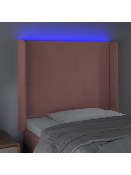 Gultas galvgalis ar led, 93x16x118/128 cm, rozā samts