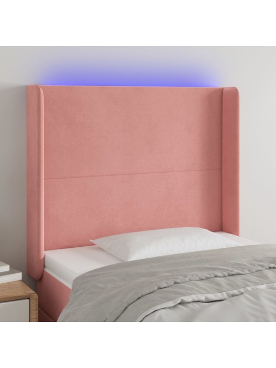 Gultas galvgalis ar led, 93x16x118/128 cm, rozā samts