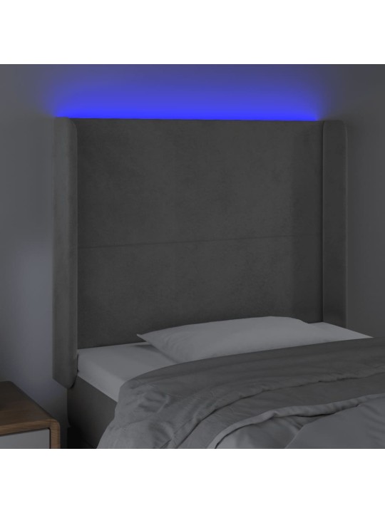 Gultas galvgalis ar LED, 103x16x118/128 cm, gaiši pelēks samts