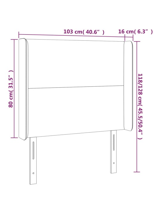 Gultas galvgalis ar LED, 103x16x118/128 cm, gaiši pelēks samts