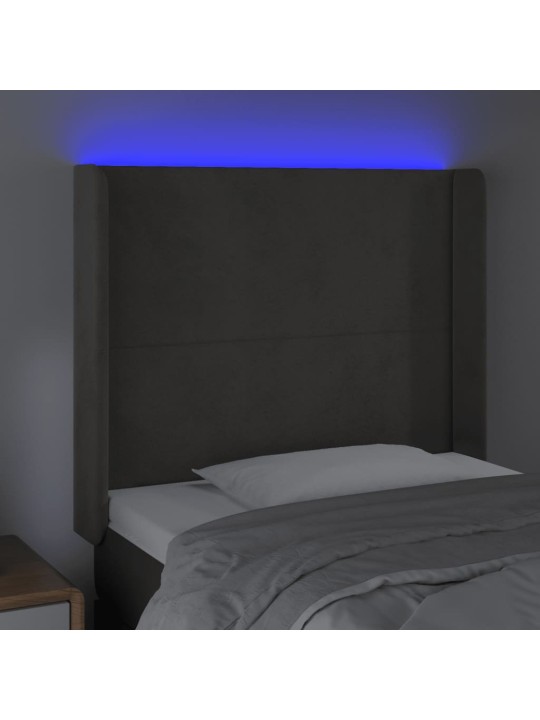 Gultas galvgalis ar LED, 103x16x118/128 cm, tumši pelēks samts