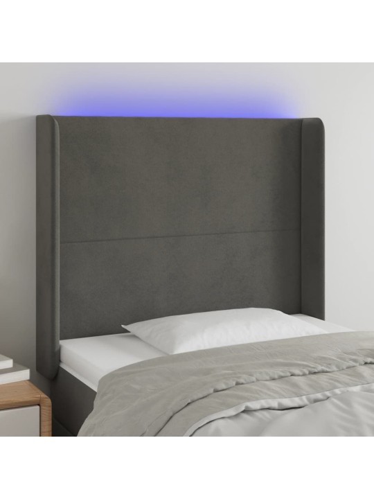 Gultas galvgalis ar LED, 103x16x118/128 cm, tumši pelēks samts
