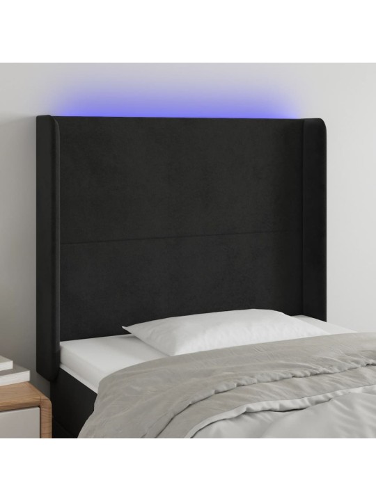 Gultas galvgalis ar LED, 103x16x118/128 cm, melns samts