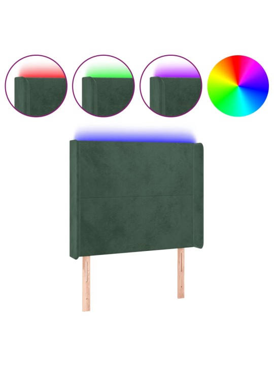 Gultas galvgalis ar led, 103x16x118/128 cm, tumši zaļš samts