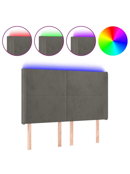 Gultas galvgalis ar LED, 147x16x118/128 cm, tumši pelēks samts