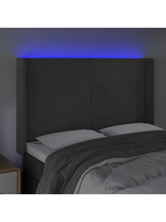 Gultas galvgalis ar LED, 147x16x118/128 cm, tumši pelēks samts