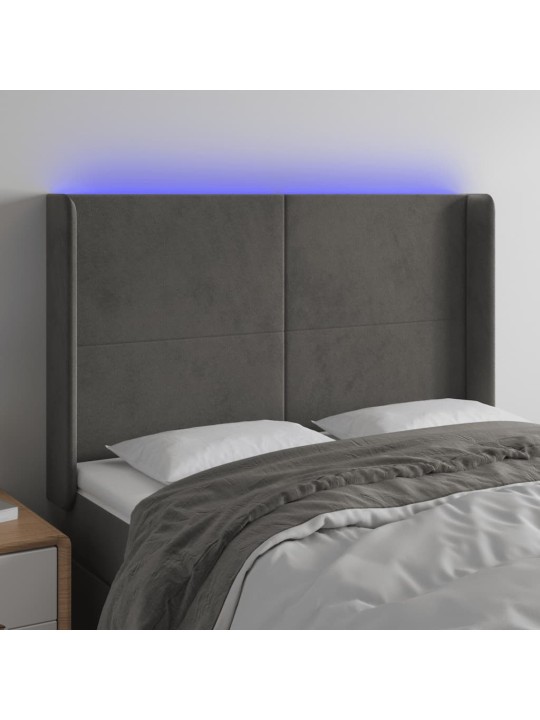 Gultas galvgalis ar LED, 147x16x118/128 cm, tumši pelēks samts