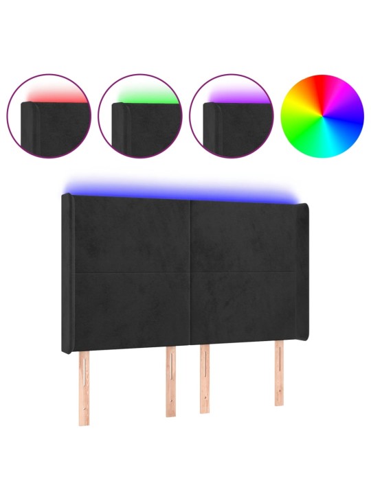 Gultas galvgalis ar LED, 147x16x118/128 cm, melns samts