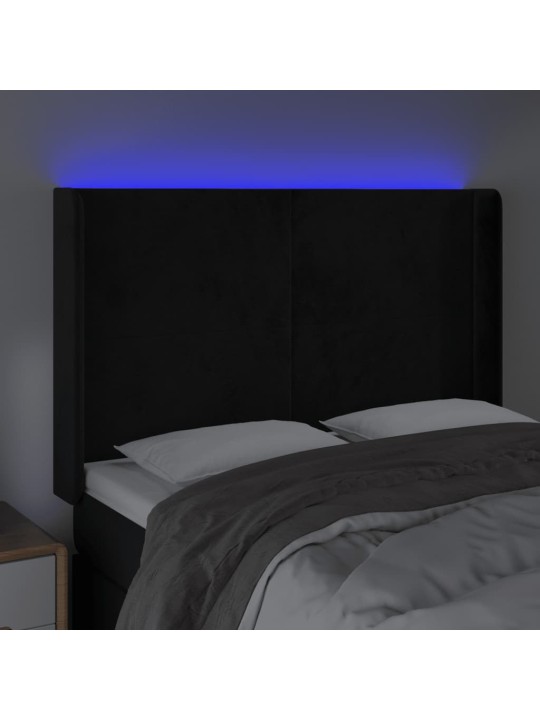 Gultas galvgalis ar LED, 147x16x118/128 cm, melns samts