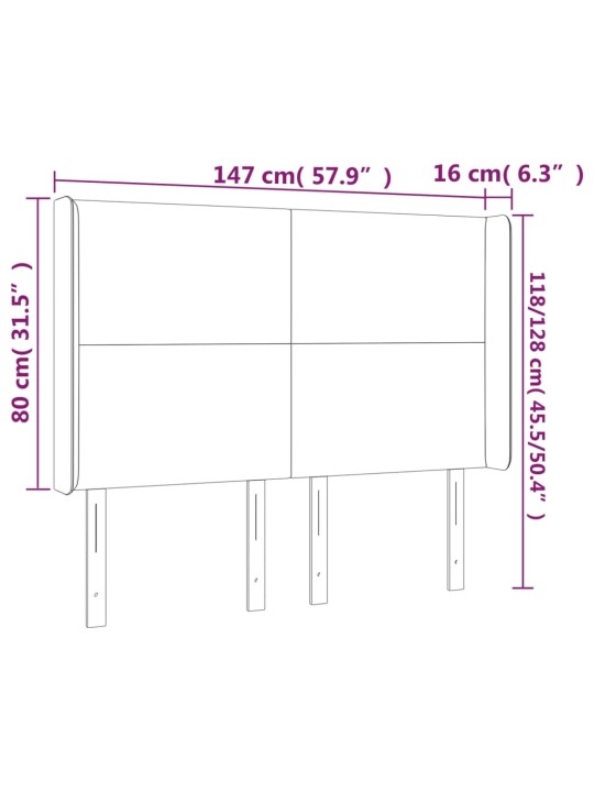 Gultas galvgalis ar LED, 147x16x118/128 cm, melns samts