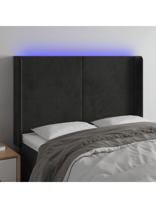 Gultas galvgalis ar LED, 147x16x118/128 cm, melns samts