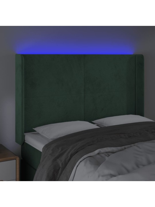 Gultas galvgalis ar led, 147x16x118/128 cm, tumši zaļš samts