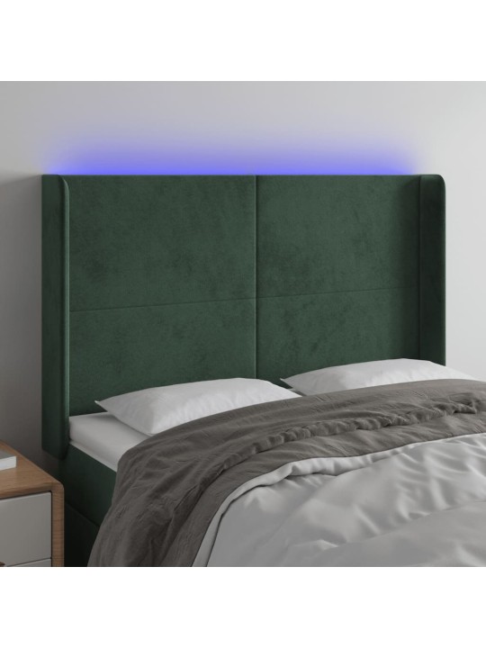 Gultas galvgalis ar led, 147x16x118/128 cm, tumši zaļš samts