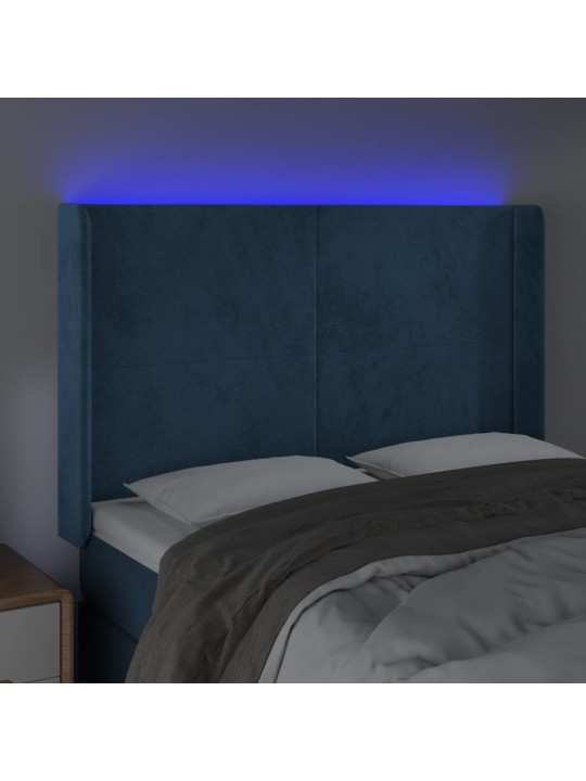 Gultas galvgalis ar LED, 147x16x118/128 cm, tumši zils samts