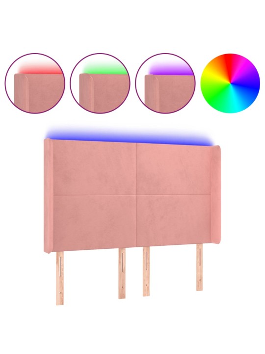 Gultas galvgalis ar led, 147x16x118/128 cm, rozā samts