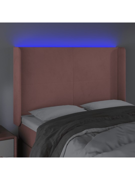 Gultas galvgalis ar led, 147x16x118/128 cm, rozā samts