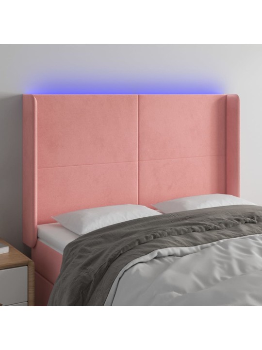 Gultas galvgalis ar led, 147x16x118/128 cm, rozā samts