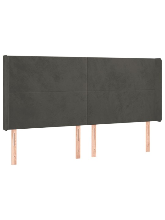Gultas galvgalis ar LED, 163x16x118/128 cm, tumši pelēks samts
