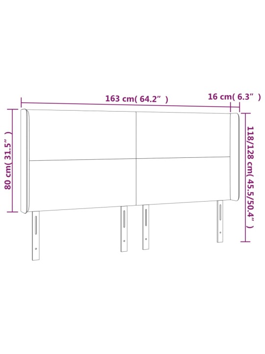 Gultas galvgalis ar LED, 163x16x118/128 cm, melns samts