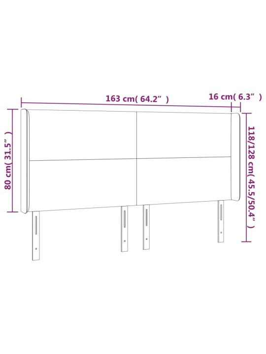 Gultas galvgalis ar LED, 163x16x118/128 cm, tumši zils samts