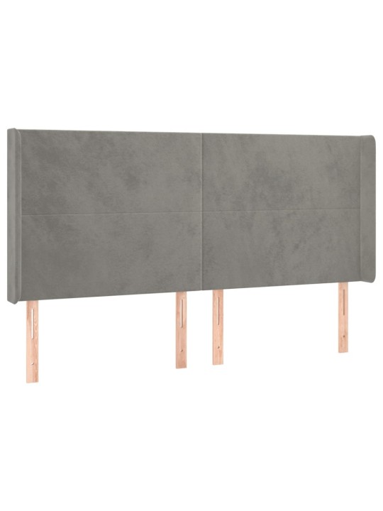Gultas galvgalis ar led, 183x16x118/128 cm, gaiši pelēks samts