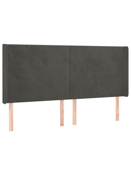 Gultas galvgalis ar LED, 183x16x118/128 cm, tumši pelēks samts