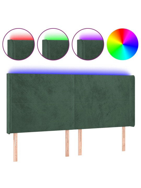 Gultas galvgalis ar led, 183x16x118/128 cm, tumši zaļš samts