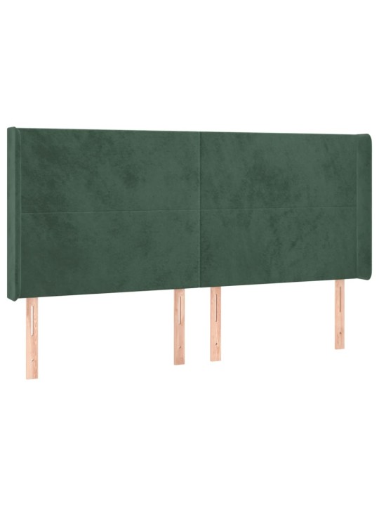 Gultas galvgalis ar led, 183x16x118/128 cm, tumši zaļš samts