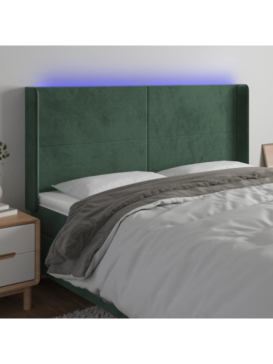 Gultas galvgalis ar led, 183x16x118/128 cm, tumši zaļš samts