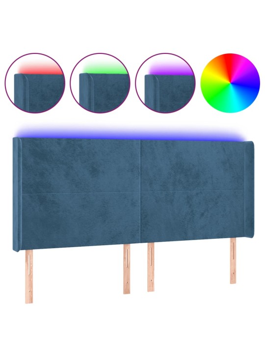 Gultas galvgalis ar led, 183x16x118/128 cm, tumši zils samts