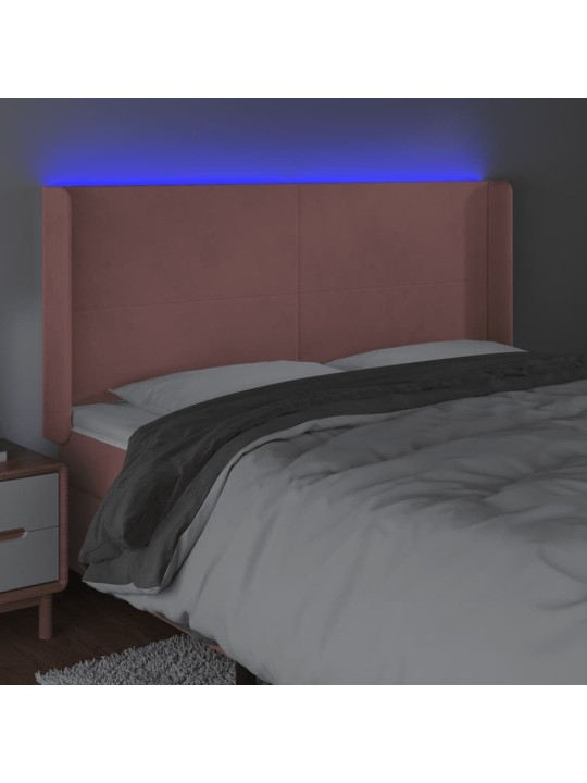 Gultas galvgalis ar led, 183x16x118/128 cm, rozā samts