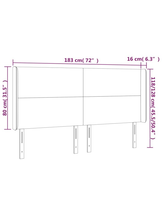 Gultas galvgalis ar led, 183x16x118/128 cm, rozā samts