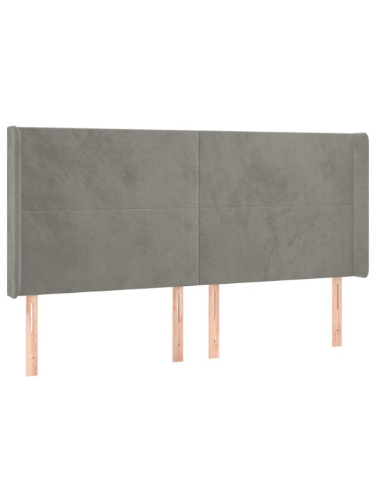 Gultas galvgalis ar led, 203x16x118/128 cm, gaiši pelēks samts