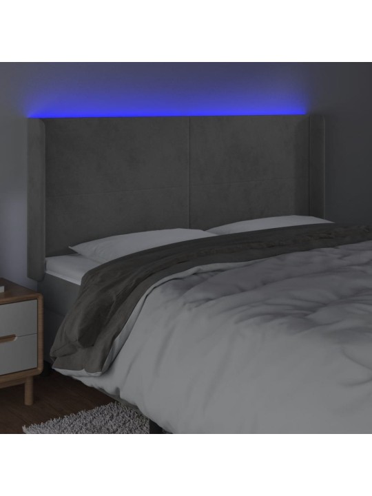 Gultas galvgalis ar led, 203x16x118/128 cm, gaiši pelēks samts