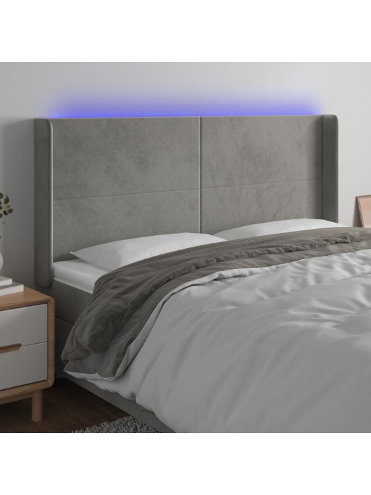 Gultas galvgalis ar led, 203x16x118/128 cm, gaiši pelēks samts