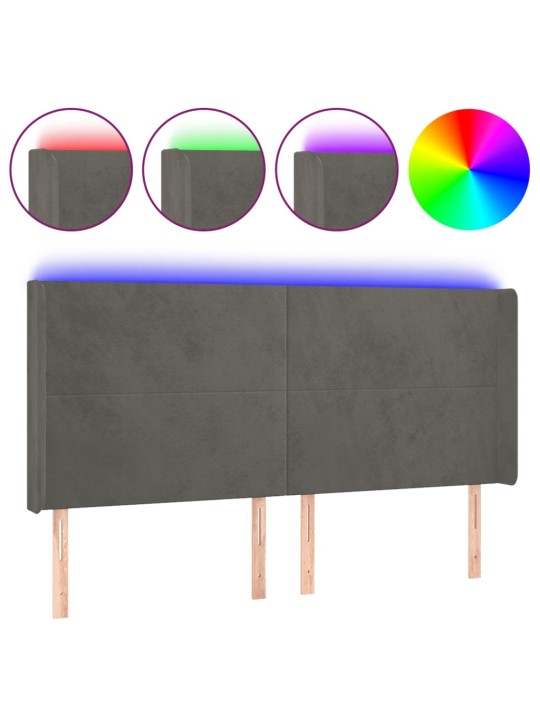 Gultas galvgalis ar led, 203x16x118/128 cm, tumši pelēks samts