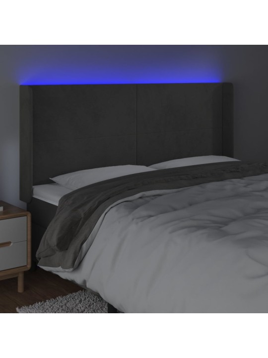 Gultas galvgalis ar led, 203x16x118/128 cm, tumši pelēks samts