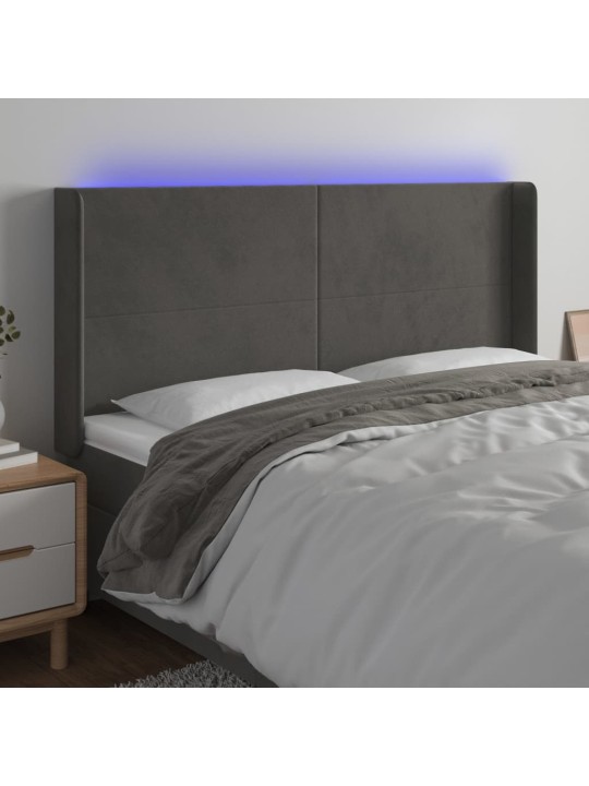 Gultas galvgalis ar led, 203x16x118/128 cm, tumši pelēks samts