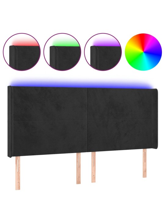 Gultas galvgalis ar led, 203x16x118/128 cm, melns samts