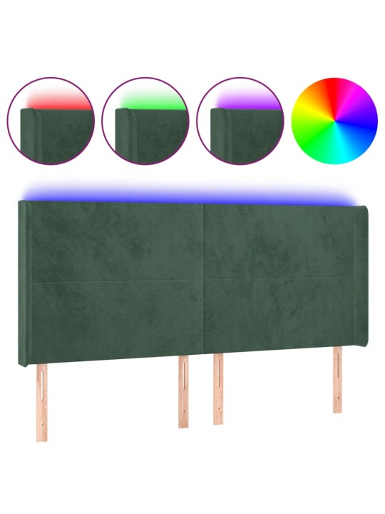 Gultas galvgalis ar led, 203x16x118/128 cm, tumši zaļš samts