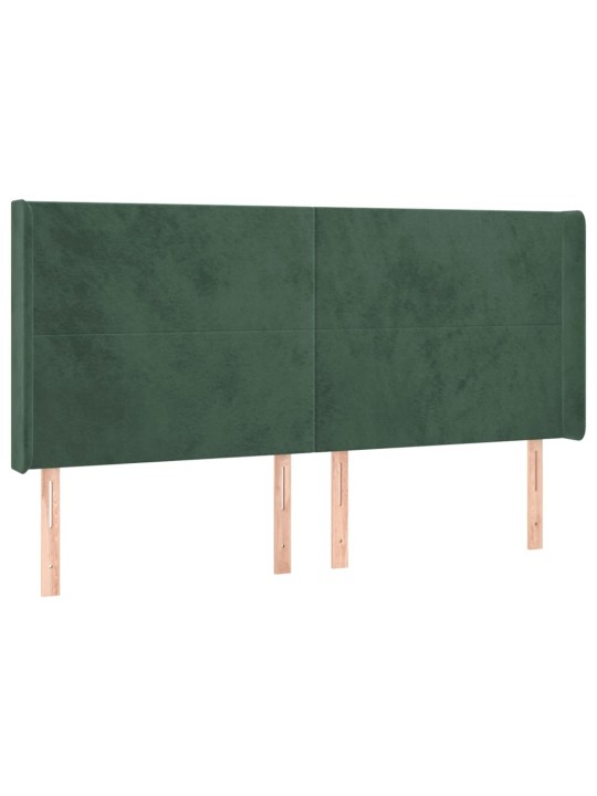 Gultas galvgalis ar led, 203x16x118/128 cm, tumši zaļš samts