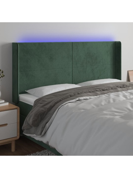 Gultas galvgalis ar led, 203x16x118/128 cm, tumši zaļš samts