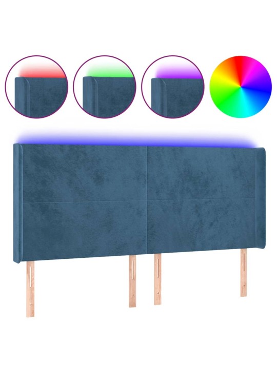 Gultas galvgalis ar led, 203x16x118/128 cm, tumši zils samts