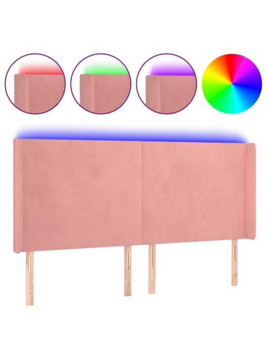 Gultas galvgalis ar led, 203x16x118/128 cm, rozā samts