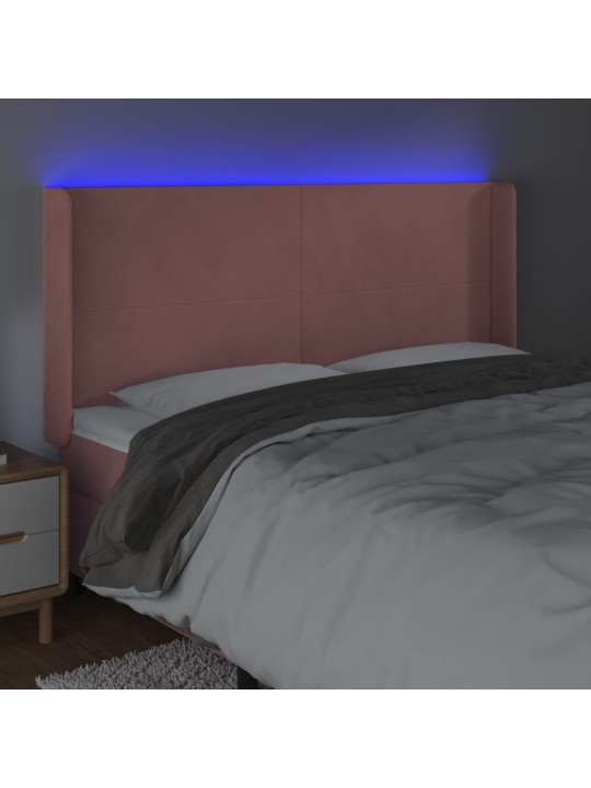 Gultas galvgalis ar led, 203x16x118/128 cm, rozā samts