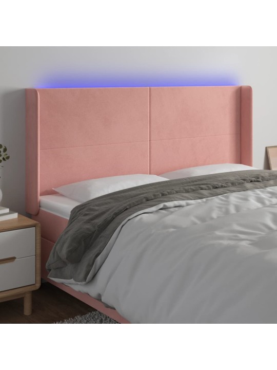 Gultas galvgalis ar led, 203x16x118/128 cm, rozā samts