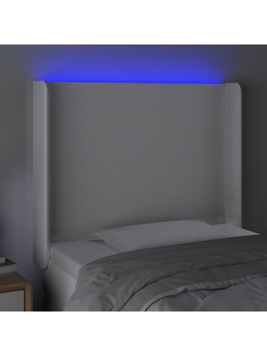 Gultas galvgalis ar led, 83x16x118/128 cm, balta mākslīgā āda