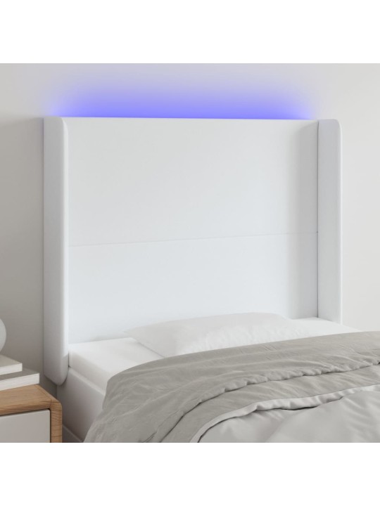 Gultas galvgalis ar led, 83x16x118/128 cm, balta mākslīgā āda
