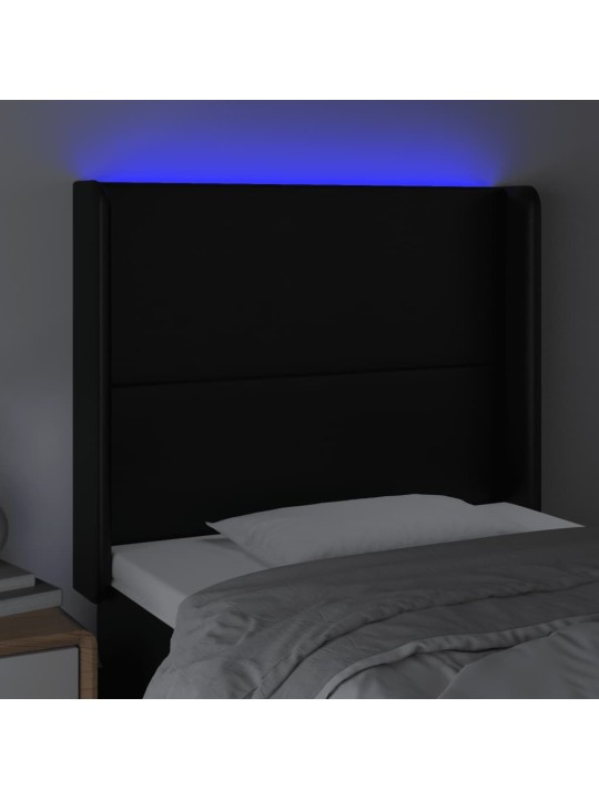 Gultas galvgalis ar led, 93x16x118/128 cm, melna mākslīgā āda
